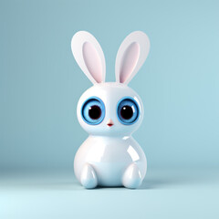 3d illustration of a rabbit for children. Cute rabbit with long ears and big round eyes. 3D toy bunny banner, background. Cartoon character 3d rabbit.