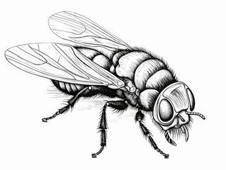 A Drawing Of A Fly - Close-up uf a fly isolated on white.