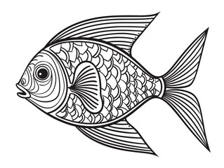A Black And White Drawing Of A Fish - Fish as a fishing symbol isolated on white.