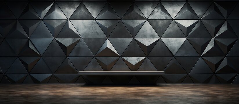 The industrial-style wall featured a stunning wallpaper with a black diamond-shaped texture, created using a combination of stainless steel, iron, aluminium, and wire mesh. The metal plate showcased