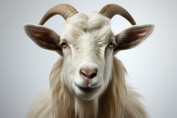Fototapeta premium Close-up portrait of a white goat with horns