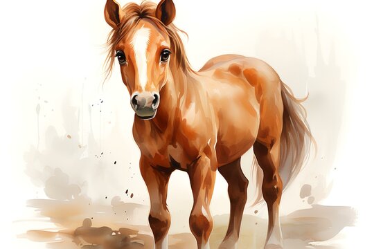 Cute horse character watercolor illustration