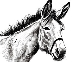 A Drawing Of A Donkey - Head shot of Spanish Donkey on the island of Bonaire
