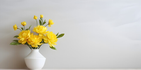 Yellow floral mock up scene background with peonies, product presentation concept 