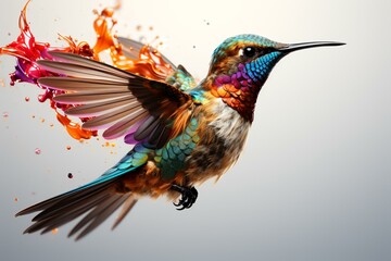 Fototapeta premium Hummingbird drawn with multicolored watercolor