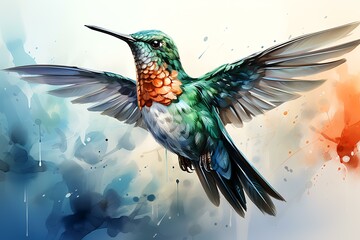 Obraz premium Watercolor Realistic Hummingbird Colibri