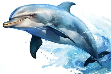 Watercolor Realistic Dolphin Animal Isolated on White Background