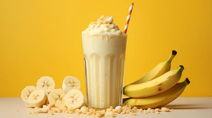 Selbstklebende Fototapeten banana milshake ad, banana milkshake fresh, delicious tasty, tasty milkshake, fresh milkshake, banana, milkshake, blend, ice cream, frozen yogurt,  © Aryan