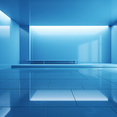 Blank blue floor and blank blue wall