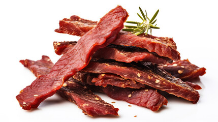 Portion of Beef Jerky on vintage wooden background
