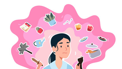 Woman overwhelmed by work and housework chores