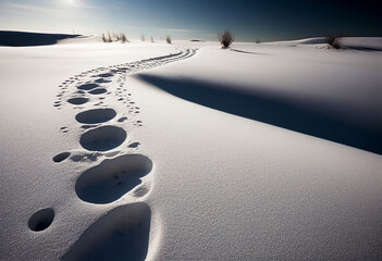 Big footprints in the snow. AI Generated - obrazy, fototapety, plakaty