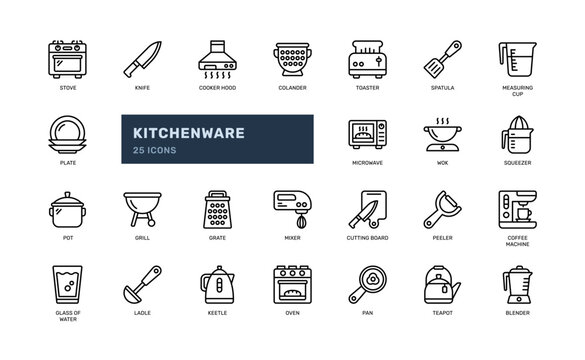 kitchenware kitchen utensil equipment for cooking or cookware household or restaurant detailed outline line icon