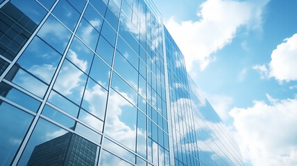 modern office building with glass and clouds