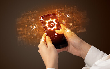 Hand using smartphone with technology concept