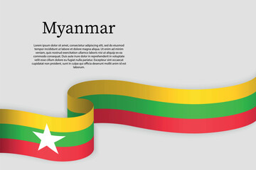 Ribbon flag of Myanmar. Celebration background