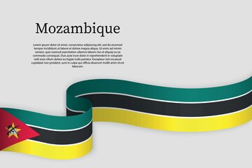 Ribbon flag of Mozambique. Celebration background - obrazy, fototapety, plakaty