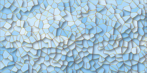Quartz pastel blue and Golden Broken Stained Glass Background . Voronoi diagram background. Seamless pattern shapes vector Vintage Quartz surface white for bathroom or kitchen