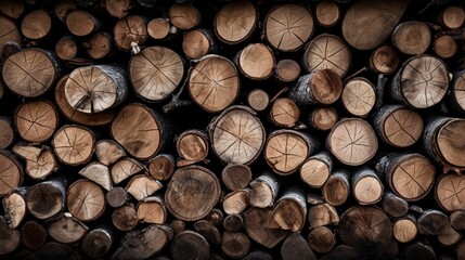 Zoom in on the textured patterns of a stack of firewood in a rustic cabin.