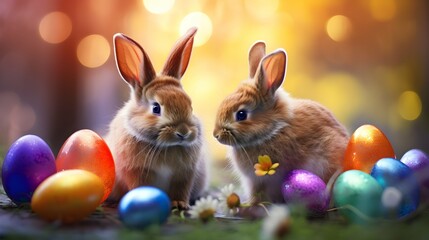 Easter bunny and easter eggs.