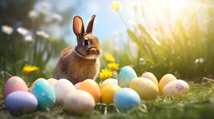 Fototapeta na wymiar Easter bunny with easter eggs.