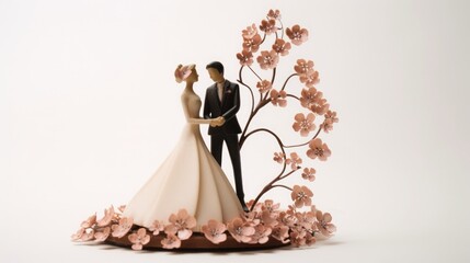 wedding cake topper on a white background, copy space, 16:9