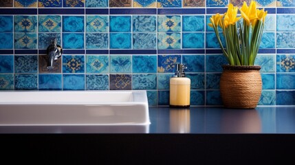 Bold Moroccan Tiles: A bathroom backsplash with bold Moroccan-inspired tiles, adding a burst of color and pattern.