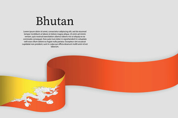 Fototapeta premium Ribbon flag of Bhutan. Celebration background