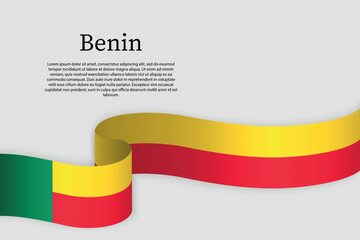 Ribbon flag of Benin. Celebration background