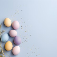Naklejka na ściany i meble Easter eggs on pastel background with backspace. 