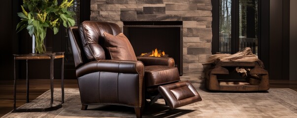 Capture the smooth and sleek texture of a leather recliner chair with plush cushions.