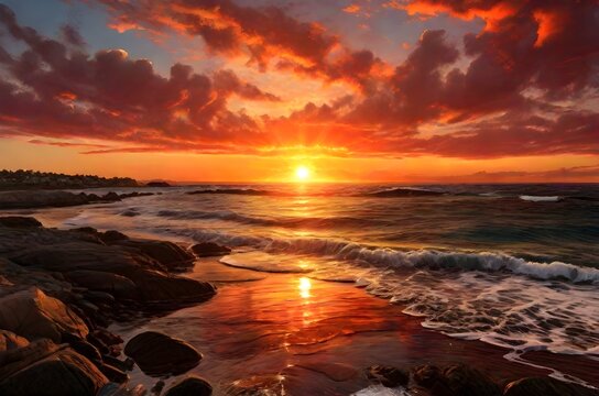 a beautiful high quality Sunset over the ocean hd wallpaper, ocean background, wallpaper, landscap wallpaper, ocean with cloudy sky wallpaper