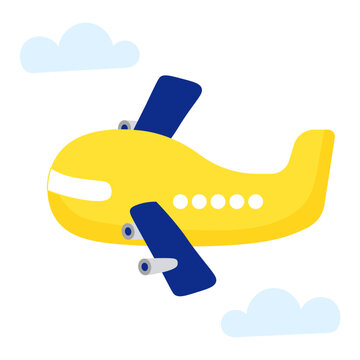 Yellow cartoon jet in the sky