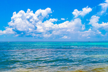 Tropical mexican beach clear turquoise water Playa del Carmen Mexico.