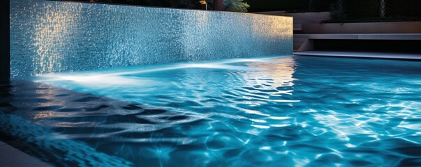 Highlight the interplay of light and texture on the surface of a swimming pool.