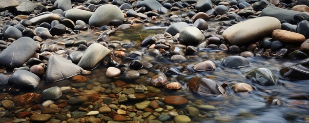 Highlight the intricate patterns of water flowing over a pebble-strewn creek bed.