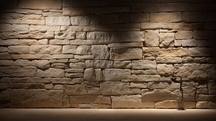 Highlight the play of light and shadow on a textured stone wall.