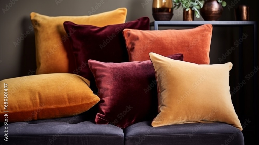 Wall mural Highlight the soft and plush texture of a velvet cushion in warm, inviting colors.