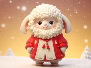 A Cute 3D Sheep Dressed Up as Santa Claus on a Solid Color Background