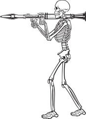 Human skeleton aiming a rpg-7 rocket-propelled grenade launcher