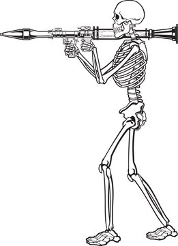 Human skeleton aiming a rpg-7 rocket-propelled grenade launcher