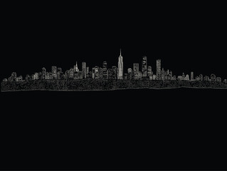 A White Line Drawing Of A City - New York Manhattan at Night