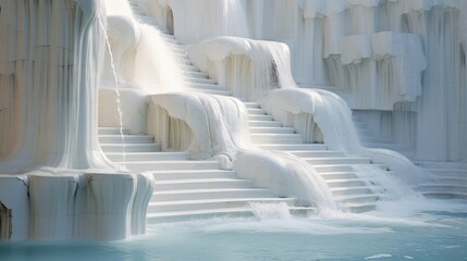 Marble Cascade: Water flowing over a series of marble steps, creating a soothing scene.