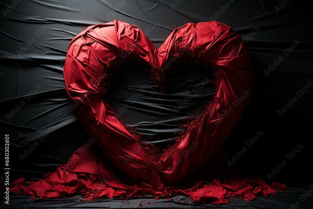 Poster a torn heart with emptiness inside. background with selective focus and copy space