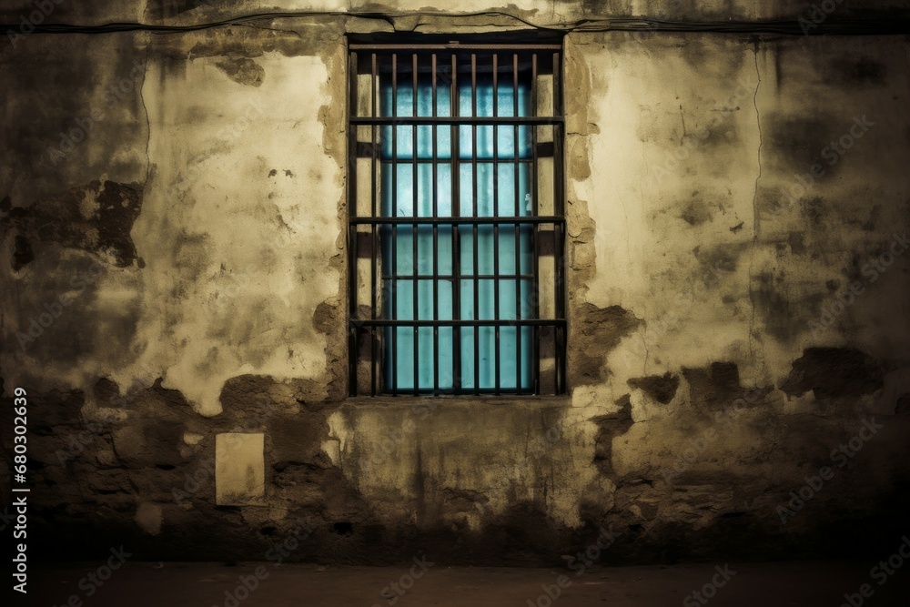 Poster window of an old prison. background with selective focus and copy space