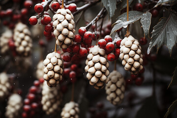 Christmas red berries fir cones aesthetic holidays background