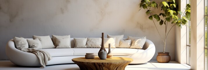 modern bright interiors. White sofa with pillows. Interior Design of a Cozy Living Room for Real Estate Agencies.