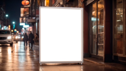 Blank billboard mockup on city street at night. 3d rendering