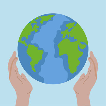 Vector of two hands holding a planet, Happy Earth day, editable text.