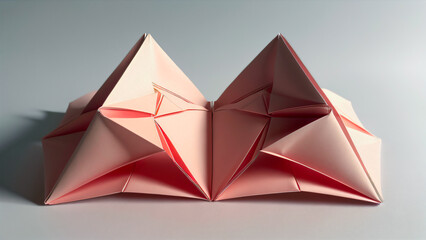 Origami en double pliage symétrique sur papier couleur saumon